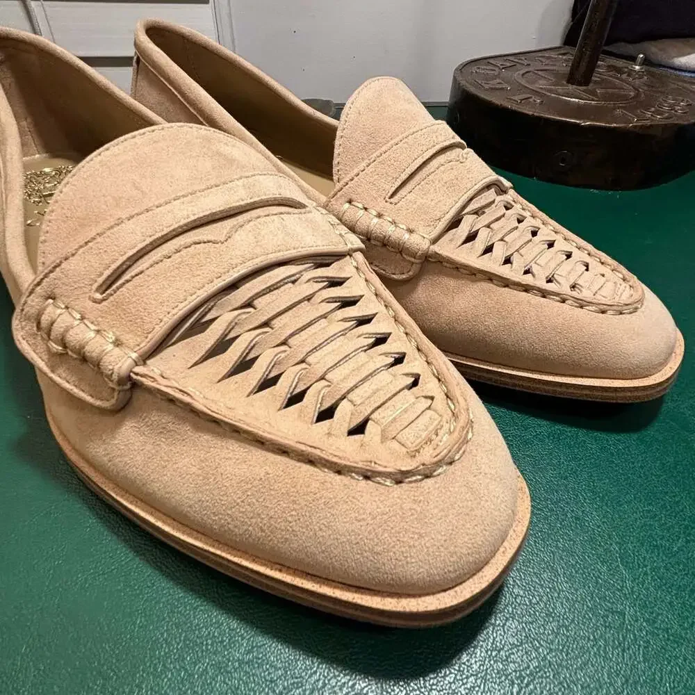 Vince Camuto Caylas Woven Suede Penny Loafers in Beige Sz 8 W - Picture 10 of 16